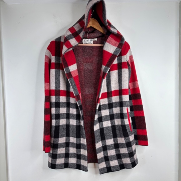 Anthropologie Field Flower Cressida Wool Sweater Jacket S Plaid Hood Fall Retro - Picture 4 of 12